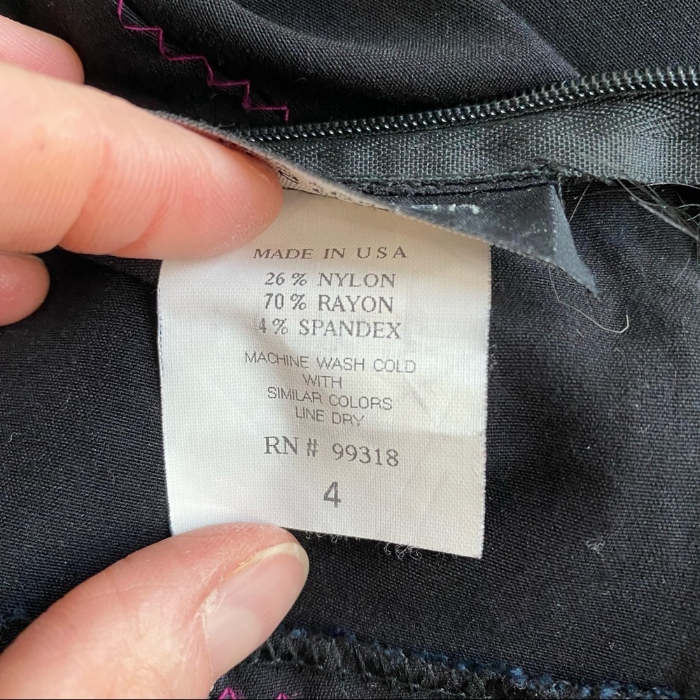 VTG Persaman NY Black A-Line Skirt Pink Stitch Velvet 4 - Picture 6 of 7